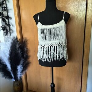 SHEIN Cream Crochet Fringe Camisole
